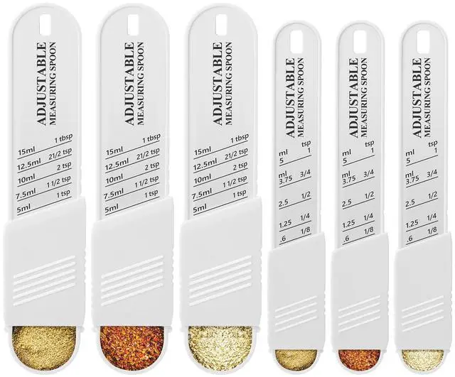 Main image of 6 Pcs Adjustable Measuring Spoon Plastic Tablespoon and Teaspoon Set Baking Cooking Spoon Set for Chef Measuring Metering Kitchen Dry Liquid Ingredients Powder, 2 Sizes(White)