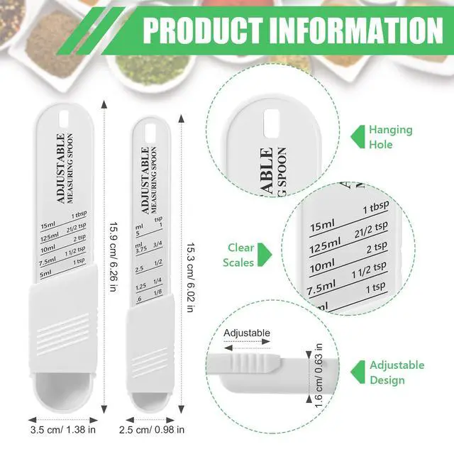 Alt view image 2 of 6 - 6 Pcs Adjustable Measuring Spoon Plastic Tablespoon and Teaspoon Set Baking Cooking Spoon Set for Chef Measuring Metering Kitchen Dry Liquid Ingredients Powder, 2 Sizes(White)