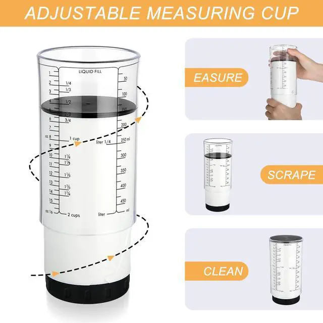 Alt view image 7 of 7 - 6 Pcs Adjustable Measuring Cups Set Includes 2 Cup Push up Measuring Cup and 5 Measurings Spoon for Peanut Butter 4 in 1 Liquid Dry Semi Solid Ingredient Home Cooking Tool