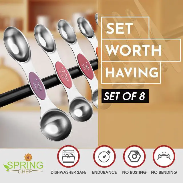 Alt view image 2 of 7 - Stainless Steel Metal Magnetic Measuring Spoons Set of 8 with Leveler, Heavy Duty Nesting Teaspoon & Tablespoon Measuring Spoons, Kitchen Gadgets for Baking & Cooking - Desert Sunset