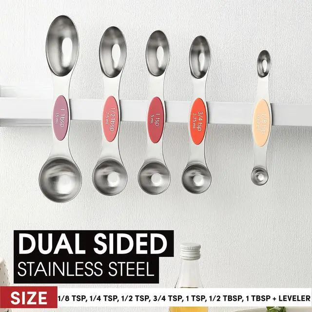 Alt view image 3 of 7 - Stainless Steel Metal Magnetic Measuring Spoons Set of 8 with Leveler, Heavy Duty Nesting Teaspoon & Tablespoon Measuring Spoons, Kitchen Gadgets for Baking & Cooking - Desert Sunset