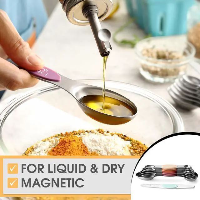 Alt view image 4 of 7 - Stainless Steel Metal Magnetic Measuring Spoons Set of 8 with Leveler, Heavy Duty Nesting Teaspoon & Tablespoon Measuring Spoons, Kitchen Gadgets for Baking & Cooking - Desert Sunset