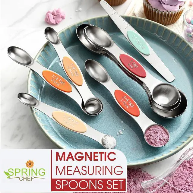 Alt view image 7 of 7 - Stainless Steel Metal Magnetic Measuring Spoons Set of 8 with Leveler, Heavy Duty Nesting Teaspoon & Tablespoon Measuring Spoons, Kitchen Gadgets for Baking & Cooking - Desert Sunset