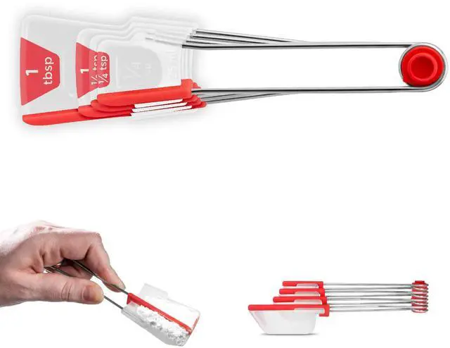 Main image of Levoons Self-Levelling Measuring Spoon Set, Measures 1/4 Teaspoon up to 1 Tablespoon - Pack of 4, Red