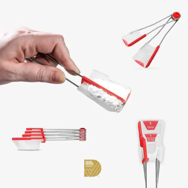 Alt view image 2 of 7 - Levoons Self-Levelling Measuring Spoon Set, Measures 1/4 Teaspoon up to 1 Tablespoon - Pack of 4, Red