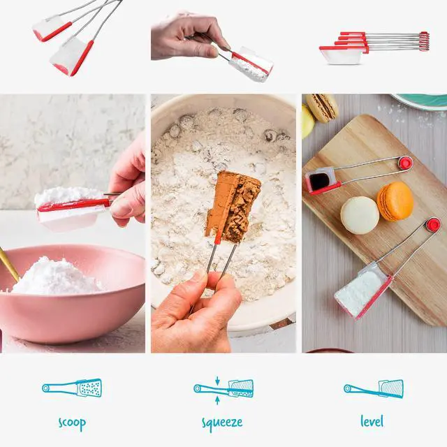 Alt view image 3 of 7 - Levoons Self-Levelling Measuring Spoon Set, Measures 1/4 Teaspoon up to 1 Tablespoon - Pack of 4, Red