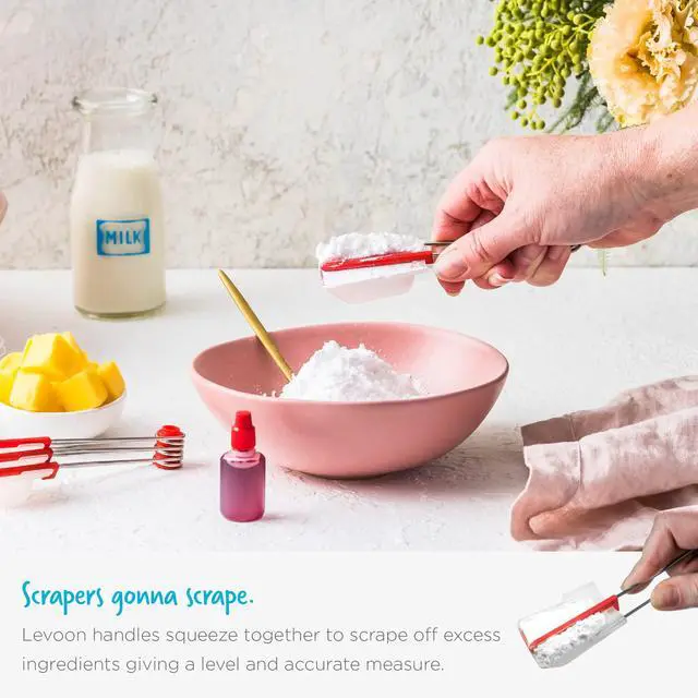 Alt view image 4 of 7 - Levoons Self-Levelling Measuring Spoon Set, Measures 1/4 Teaspoon up to 1 Tablespoon - Pack of 4, Red