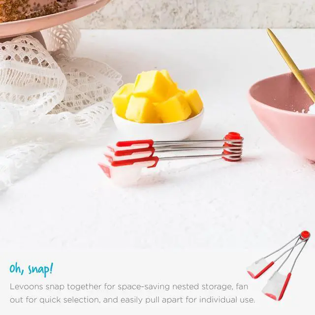 Alt view image 5 of 7 - Levoons Self-Levelling Measuring Spoon Set, Measures 1/4 Teaspoon up to 1 Tablespoon - Pack of 4, Red