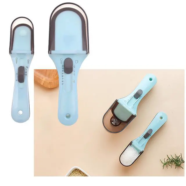 Alt view image 3 of 6 - 2x Adjustable Measuring Cups/Spoons - Large and Small - Imperial and Metric - Oz, Ml, Cups, Tbsp, Tsp - Adjustable Space Saving Kitchen Tool for Cooking and Baking - Wet and Dry