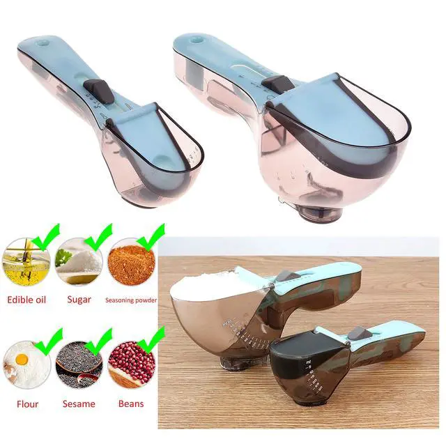 Alt view image 4 of 6 - 2x Adjustable Measuring Cups/Spoons - Large and Small - Imperial and Metric - Oz, Ml, Cups, Tbsp, Tsp - Adjustable Space Saving Kitchen Tool for Cooking and Baking - Wet and Dry