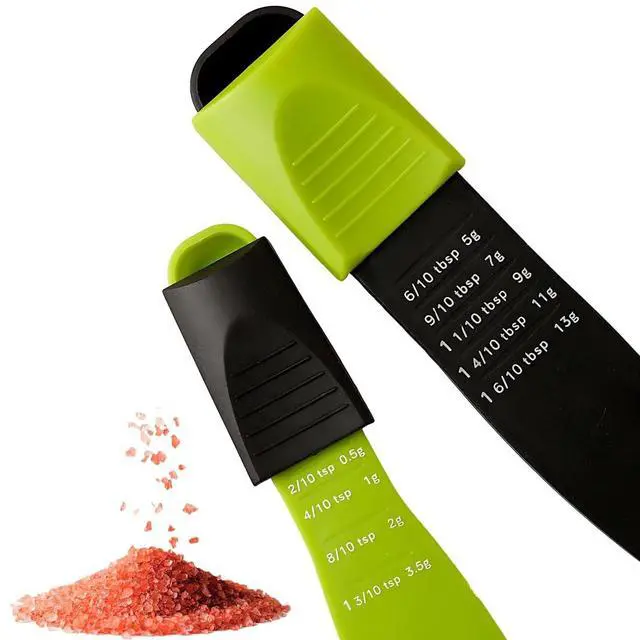 Alt view image 3 of 5 - Adjustable Measuring Spoon Set Black & Green Kitchen Tool for Precise Measuring | Ideal for Dry & Liquid Ingredients | Space-Saving, Easy-to-Use, Dishwasher Safe | Pack of 2 for Cooking & Baking