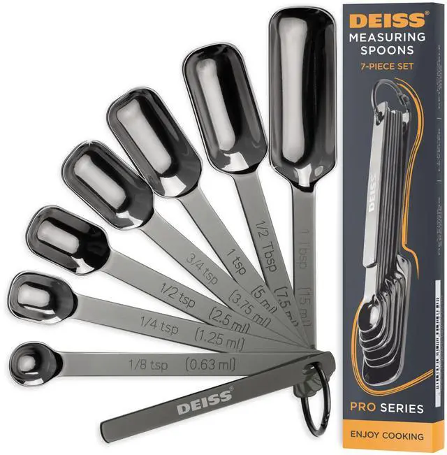 Main image of PRO Heavy Duty Stainless Steel Measuring Spoons for Cooking Spices Dry or Liquid Ingredients Fits in Spice Jar Adjustable Measuring Spoon Set of 7 Measuring with Leveler Measuring Spoons Set