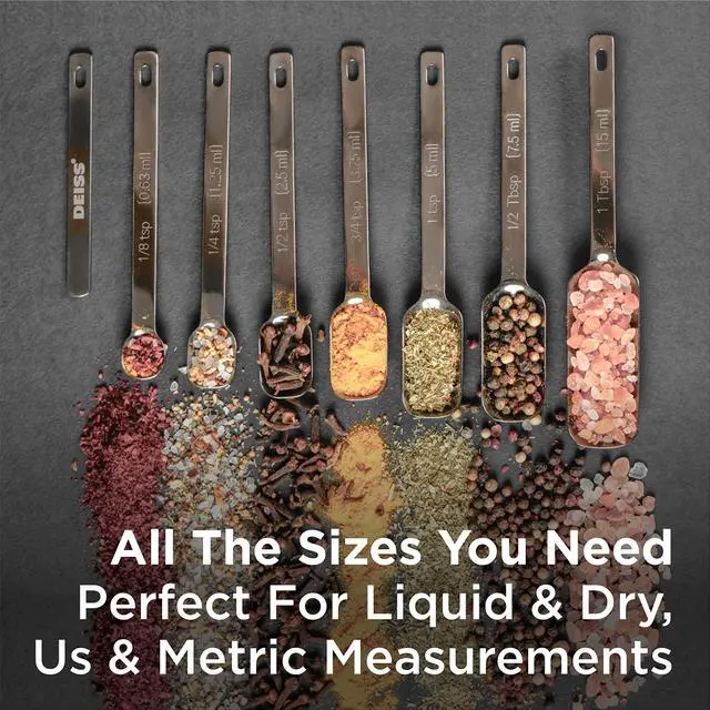Alt view image 6 of 7 - PRO Heavy Duty Stainless Steel Measuring Spoons for Cooking Spices Dry or Liquid Ingredients Fits in Spice Jar Adjustable Measuring Spoon Set of 7 Measuring with Leveler Measuring Spoons Set