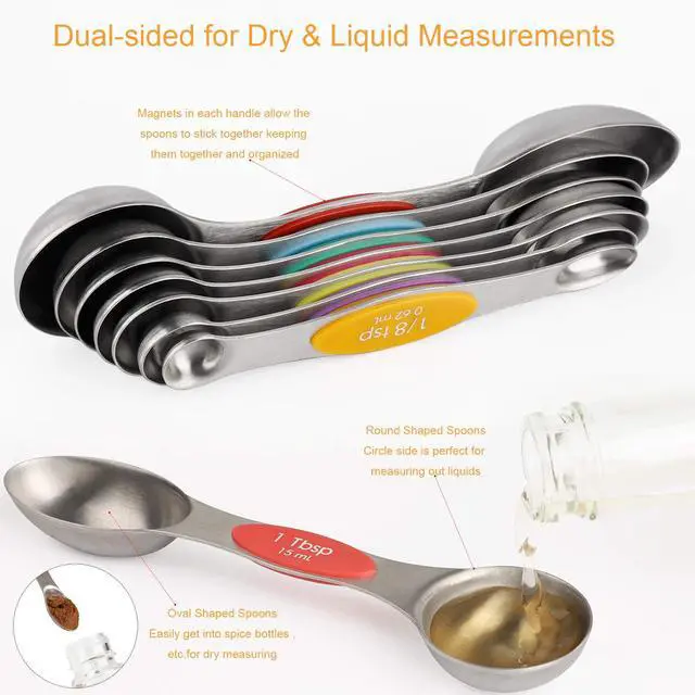 Alt view image 3 of 7 - Magnetic Measuring Spoons Set Stainless Steel Dual Sided Measuring Spoons