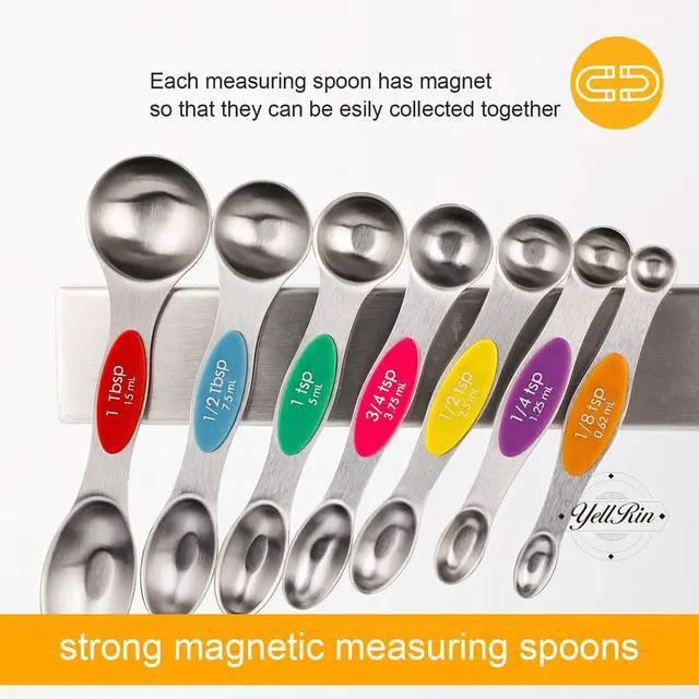 Alt view image 4 of 7 - Magnetic Measuring Spoons Set Stainless Steel Dual Sided Measuring Spoons