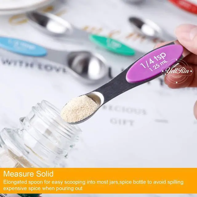 Alt view image 6 of 7 - Magnetic Measuring Spoons Set Stainless Steel Dual Sided Measuring Spoons