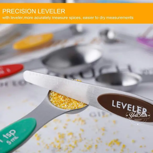 Alt view image 7 of 7 - Magnetic Measuring Spoons Set Stainless Steel Dual Sided Measuring Spoons