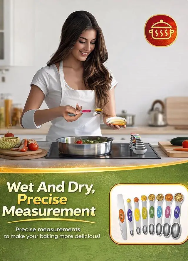 Alt view image 5 of 7 - Premium Magnetic Measuring Spoons Set|Strong N52 Magnets|Heavy Duty Stainless Steel|Dual-Sided for Spice Jar & Liquid Measuring|Dishwasher Safe|7 Spoons with Leveler for Baking & Cooking (Colorful)