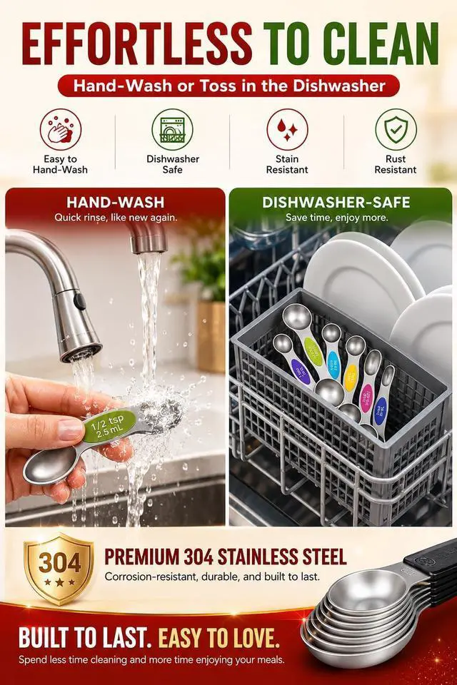 Alt view image 6 of 7 - Premium Magnetic Measuring Spoons Set|Strong N52 Magnets|Heavy Duty Stainless Steel|Dual-Sided for Spice Jar & Liquid Measuring|Dishwasher Safe|7 Spoons with Leveler for Baking & Cooking (Colorful)