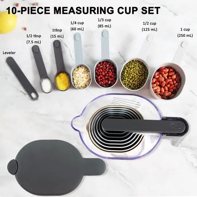 Alt view image 5 of 7 - 11-Pc Measuring Cups and Spoons Set, Stackable with Lids, Green