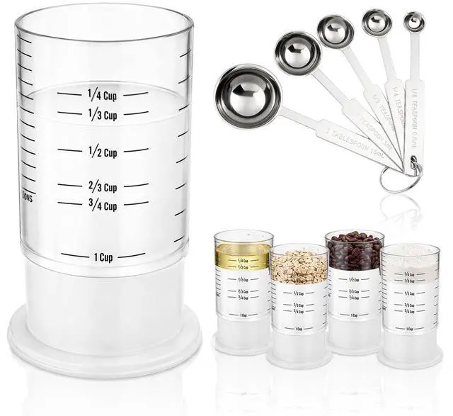 Main image of 6 Pcs Adjustable Push up Measuring Cup Set Includes 2 Adjustable Measuring Cups and 5 Measurings Spoon for Peanut Butter Liquid Dry Semi Solid Ingredient Home Cooking Tool(6.5 * 10cm)