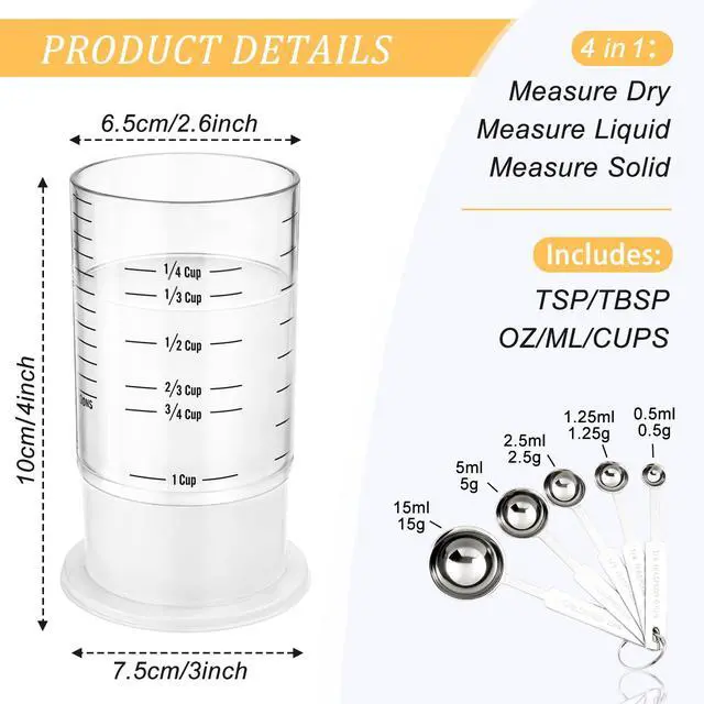 Alt view image 2 of 7 - 6 Pcs Adjustable Push up Measuring Cup Set Includes 2 Adjustable Measuring Cups and 5 Measurings Spoon for Peanut Butter Liquid Dry Semi Solid Ingredient Home Cooking Tool(6.5 * 10cm)