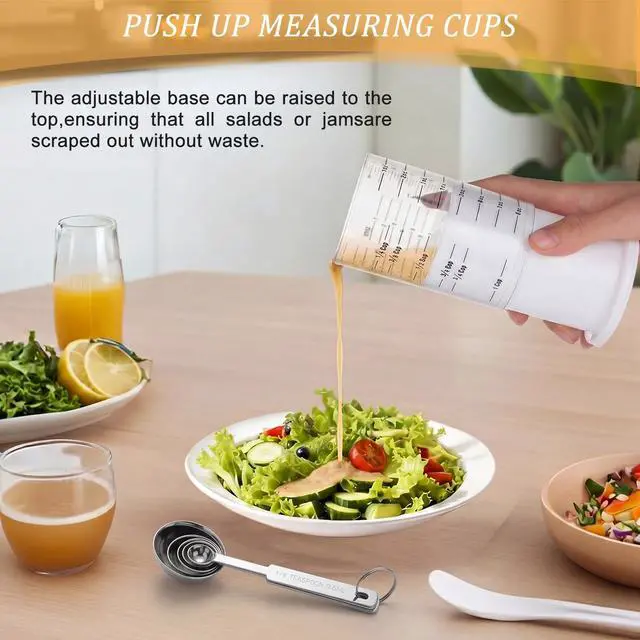 Alt view image 5 of 7 - 6 Pcs Adjustable Push up Measuring Cup Set Includes 2 Adjustable Measuring Cups and 5 Measurings Spoon for Peanut Butter Liquid Dry Semi Solid Ingredient Home Cooking Tool(6.5 * 10cm)