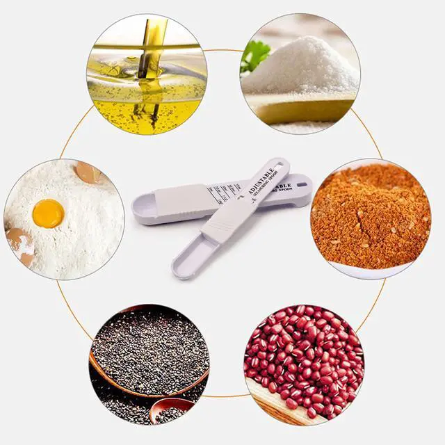 Alt view image 2 of 5 - Adjustable Measuring Spoon, Double End All in One Adjustable Scale Metering Spoon for Baking, Cooking, Powder, Oil, Sugar, Salt (Set of 2)