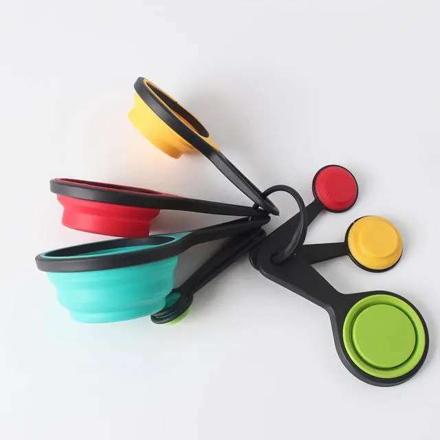 Alt view image 3 of 5 - Premium Adjustable Measuring Cups and Spoons Set, 8-Piece | Collapsible Space-Saving Design for Easy Storage, Dishwasher Safe Silicone Kit for Baking, Cooking & Camping Essentials.