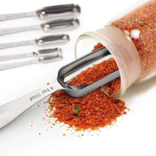 Alt view image 2 of 7 - Narrow Measuring Spoons Set of 10, Heavy-Duty Stainless Steel Measuring Spoons with Long Handles & Engraved Measurements, Fits in Spice Jars, for Baking & Cooking