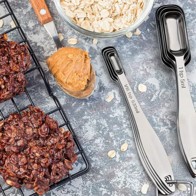 Alt view image 3 of 7 - Narrow Measuring Spoons Set of 10, Heavy-Duty Stainless Steel Measuring Spoons with Long Handles & Engraved Measurements, Fits in Spice Jars, for Baking & Cooking