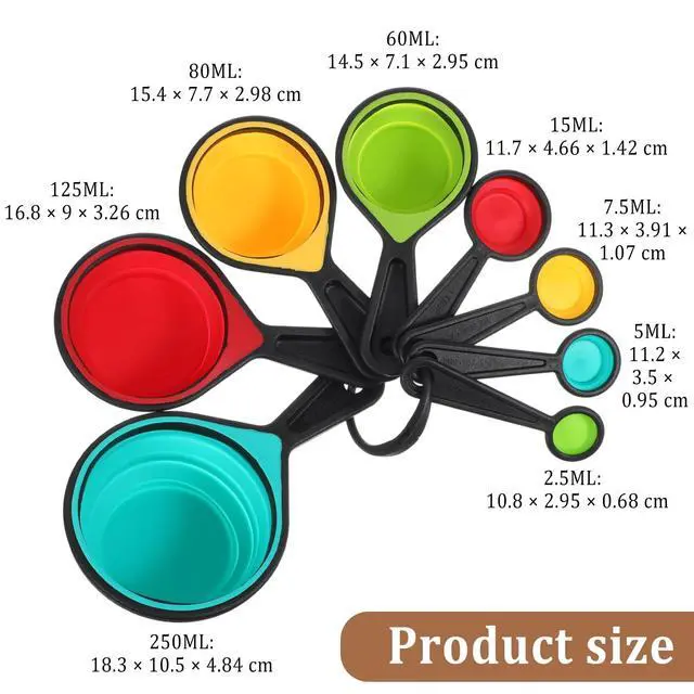 Alt view image 2 of 7 - 8PCS Adjustable Measuring Cup Silicone Measuring Spoons Set Folding Space Saving Design Kitchen Tools for Baking Cooking Multicolor