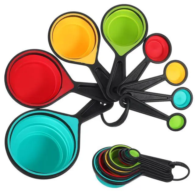 Alt view image 3 of 7 - 8PCS Adjustable Measuring Cup Silicone Measuring Spoons Set Folding Space Saving Design Kitchen Tools for Baking Cooking Multicolor