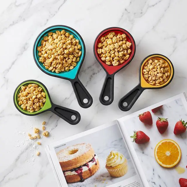 Alt view image 5 of 7 - 8PCS Adjustable Measuring Cup Silicone Measuring Spoons Set Folding Space Saving Design Kitchen Tools for Baking Cooking Multicolor