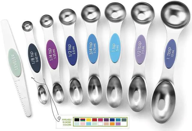 Main image of Stainless Steel Magnetic Measuring Spoons Set of 8 with Leveler, Dual Sided Metal Teaspoon & Tablespoon Measuring Spoons, Nesting Kitchen Gadgets for Baking & Cooking - Winter Frost