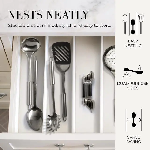 Alt view image 6 of 7 - Stainless Steel Magnetic Measuring Spoons Set - 8-Piece Heavy Duty Metal, BPA-free, Stackable, Double Sided Measuring Spoons with Leveler for Dry and Liquid Ingredient - Fits in Spice Jars