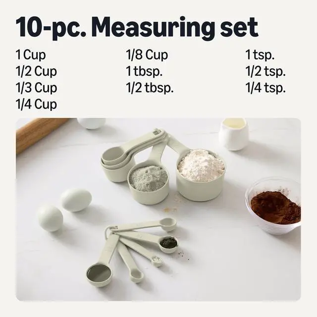 Alt view image 2 of 7 - Measuring Cups and Spoons, 10-Piece Set, Food-Grade Plastic, Dishwasher-Safe, Linen Gray