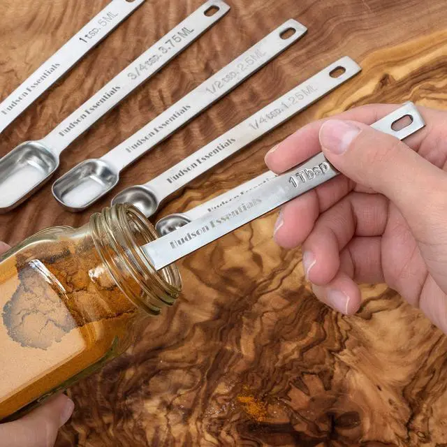 Alt view image 3 of 7 - Stainless Steel Measuring Spoons Set for Dry or Liquid - Fits in Spice Jars - Set of 7