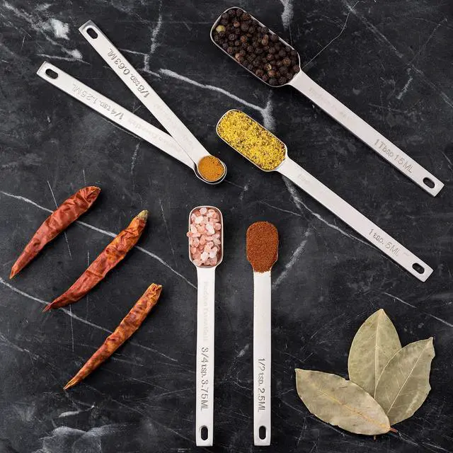 Alt view image 4 of 7 - Stainless Steel Measuring Spoons Set for Dry or Liquid - Fits in Spice Jars - Set of 7