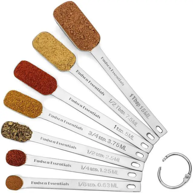 Alt view image 2 of 7 - Stainless Steel Measuring Spoons Set for Dry or Liquid - Fits in Spice Jars - Set of 7