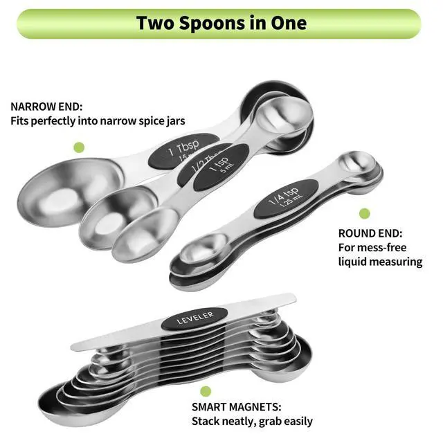 Alt view image 7 of 7 - Magnetic Measuring Spoons Set Stainless Steel with Leveler, Dual-Sided Metal Measuring Spoons for Baking & Cooking, Fits in Spice Jars, Must-have Kitchen Gadgets, 8 Measuring Spoons & 1 Leveler, Black
