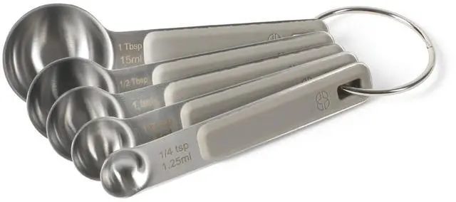 Main image of Prime Measuring Spoons, 5-Piece Stainless Steel Measuring Spoon Set with Taupe Silicone Handles, Accurate Kitchen Measuring Tools for Spices, Baking & Small Portions