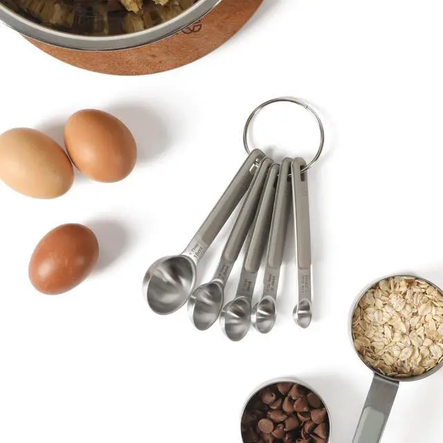 Alt view image 3 of 5 - Prime Measuring Spoons, 5-Piece Stainless Steel Measuring Spoon Set with Taupe Silicone Handles, Accurate Kitchen Measuring Tools for Spices, Baking & Small Portions