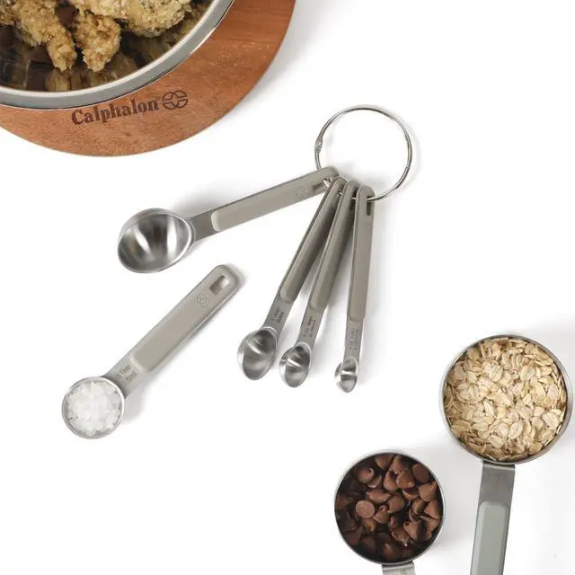 Alt view image 4 of 5 - Prime Measuring Spoons, 5-Piece Stainless Steel Measuring Spoon Set with Taupe Silicone Handles, Accurate Kitchen Measuring Tools for Spices, Baking & Small Portions