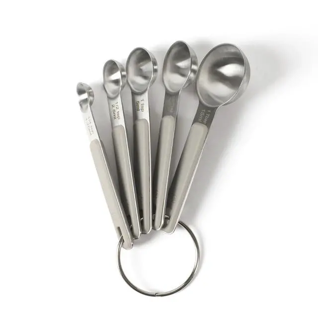 Alt view image 5 of 5 - Prime Measuring Spoons, 5-Piece Stainless Steel Measuring Spoon Set with Taupe Silicone Handles, Accurate Kitchen Measuring Tools for Spices, Baking & Small Portions