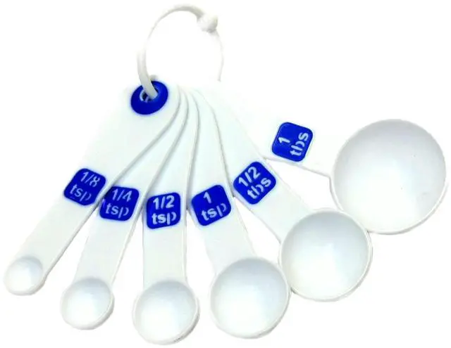 Main image of Select Plastic Measuring Spoon Set, 6 piece set, White and Blue