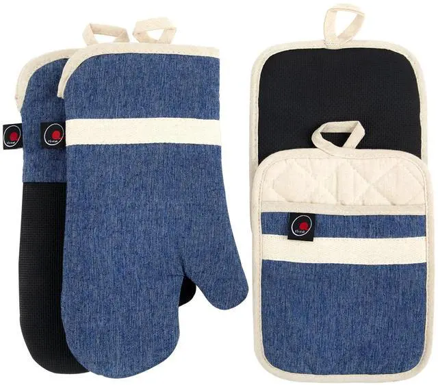 Main image of Oven Mitts and PotHolders Sets, 4 Pcs Kitchen Oven Glove High Heat Resistant 400°F Pot Holders for Kitchen, Non-Slip Neoprene Oven Mitts are Suitable for Cooking, Baking (Blue)