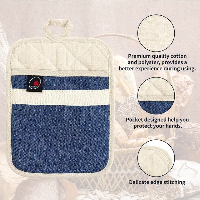 Alt view image 4 of 7 - Oven Mitts and PotHolders Sets, 4 Pcs Kitchen Oven Glove High Heat Resistant 400°F Pot Holders for Kitchen, Non-Slip Neoprene Oven Mitts are Suitable for Cooking, Baking (Blue)