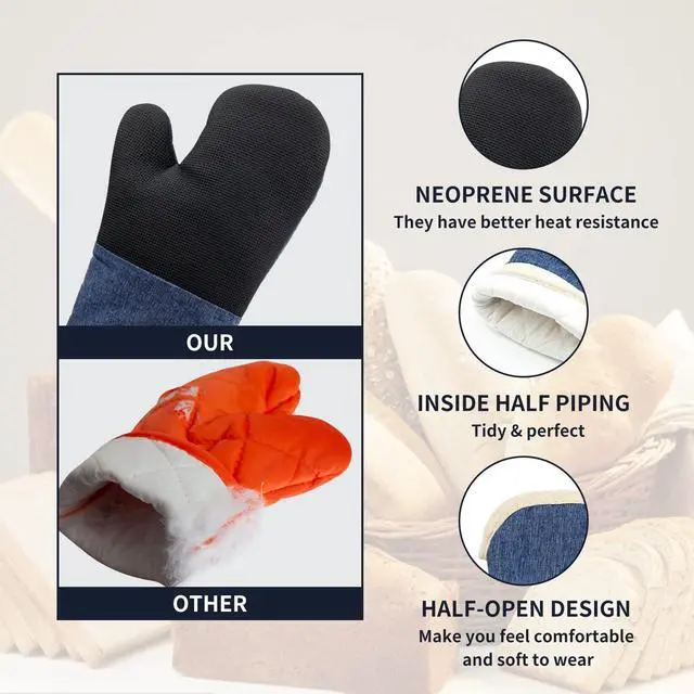 Alt view image 3 of 7 - Oven Mitts and PotHolders Sets, 4 Pcs Kitchen Oven Glove High Heat Resistant 400°F Pot Holders for Kitchen, Non-Slip Neoprene Oven Mitts are Suitable for Cooking, Baking (Blue)