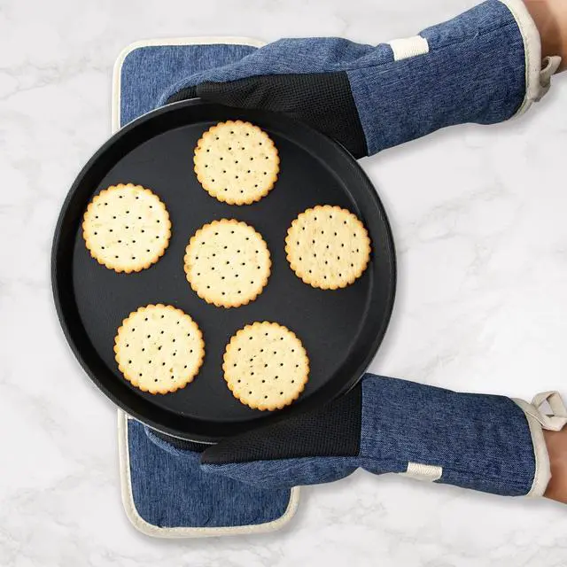Alt view image 5 of 7 - Oven Mitts and PotHolders Sets, 4 Pcs Kitchen Oven Glove High Heat Resistant 400°F Pot Holders for Kitchen, Non-Slip Neoprene Oven Mitts are Suitable for Cooking, Baking (Blue)